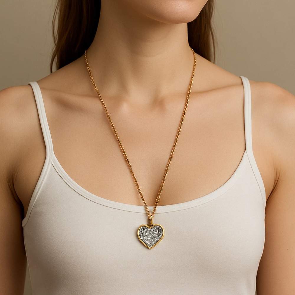 Gold Necklace with Sparkle-Filled Heart